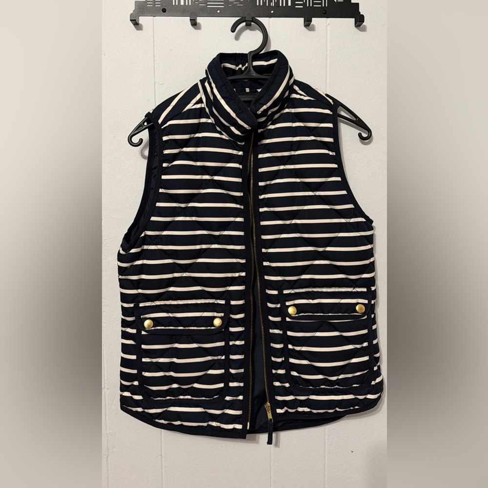 J. Crew Striped Quilted Vest in Navy and Cream